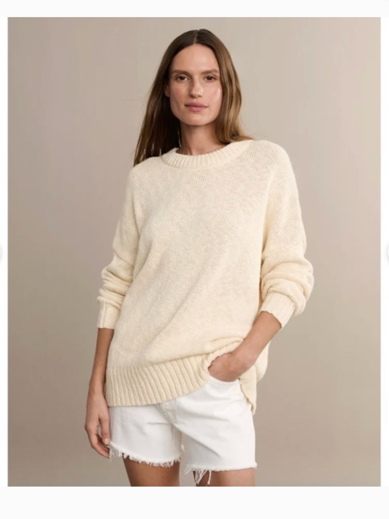 Jenni Kayne Women’s Cruise Cocoon Crew Neck Sweater- Natural Cream Size Xs